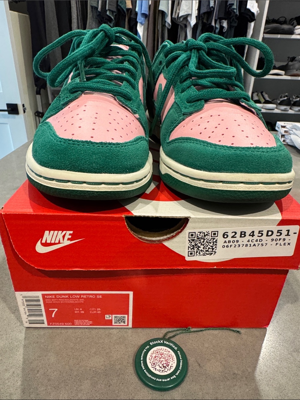 Like New Nike Dunk Watermelon Low in Green Suede and Light Pink size 7 RARE
